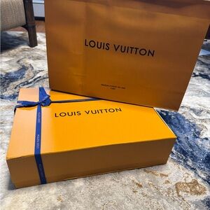 Louis Vuitton Orange Gift Box with Blue Ribbon and Gift Bag